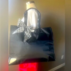 Large Black Nylon Tote Bag Patent Handles Work Travel Laptop Bag